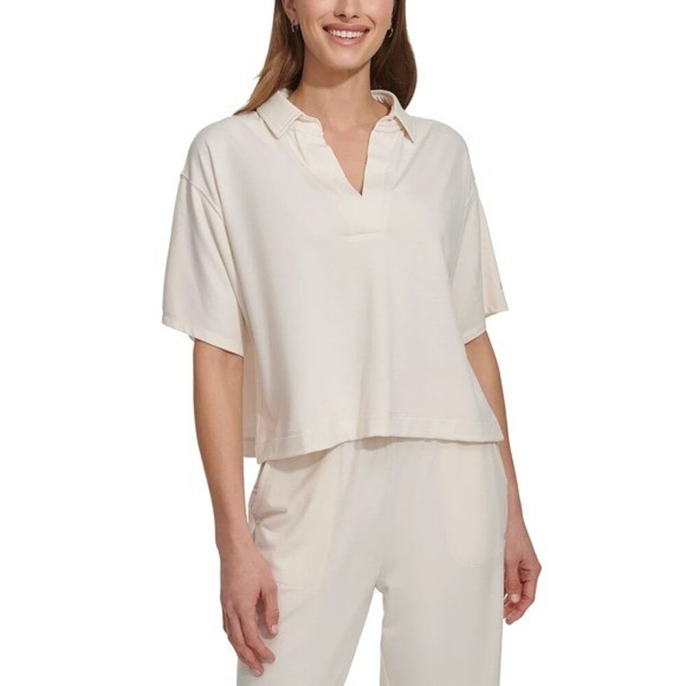 DKNY‎ Sport Women's Solid Johnny Collar Split-Neck Top Small NWT